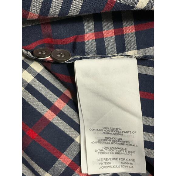 J CREW Womens Perfect Fit Shirt Navy Blue Red Tartan Plaid Button Up Top sz 4 - Picture 8 of 9